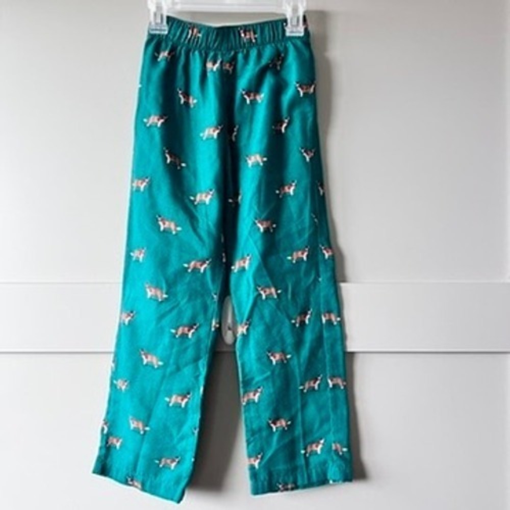 Crewcuts Boys Girls Teal Green Saint Bernard Dog Print‎ Pajama Pants Size S 6-7